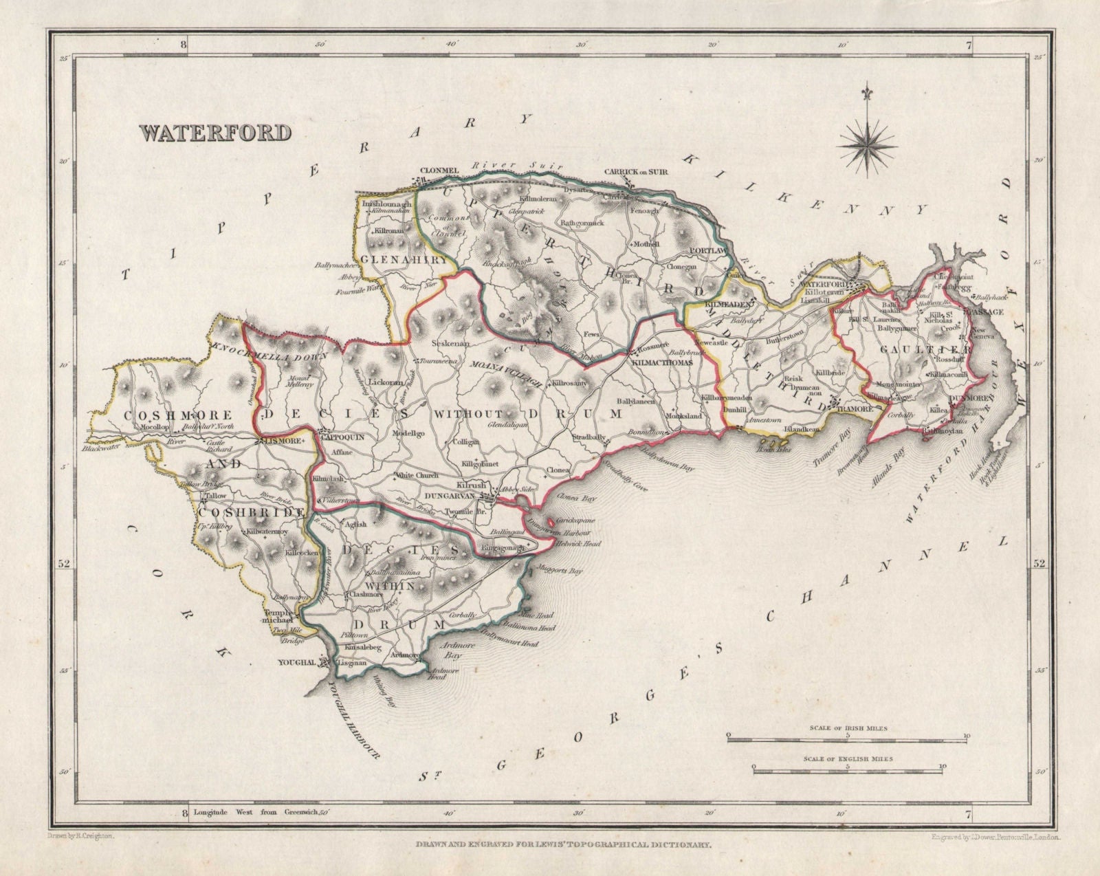 COUNTY WATERFORD antique map for LEWIS by CREIGHTON & DOWER. Ireland 1846